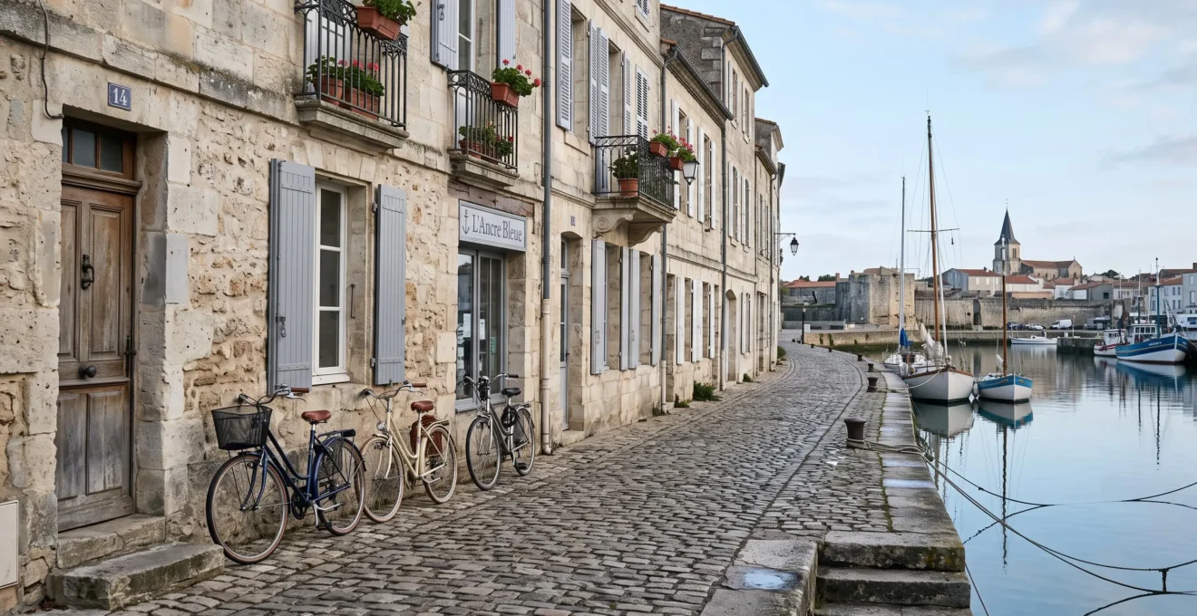 A quiet stone street with bicycles near the harbour of Saint-Martin-de-Ré.